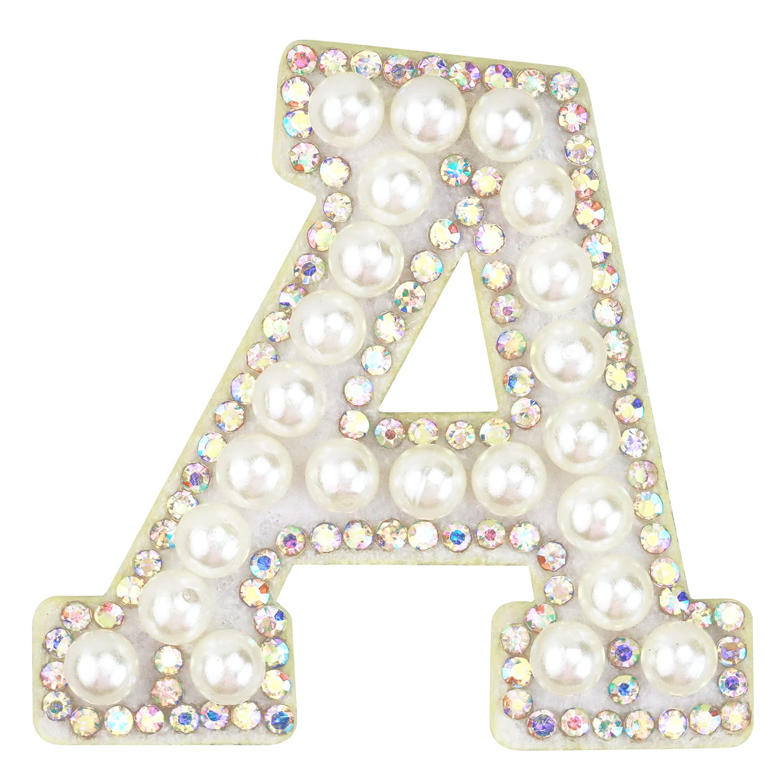 Sparkly Rhinestones and Elegant Pearls Iron On Patches for Clothing,A-Z Sew On Decorative Letter Patch Glitter Alphabet Applique Rhinestone Pearl English Letter for DIY Craft Supplies(A)