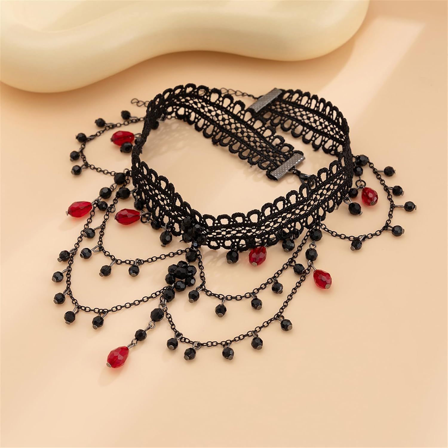 Gothic Blood Drop Fringe Necklace,Vintage Crystal Blooddrip Choker Punk Style Multi-layered Pearl Beaded Necklaces Goth Vampire Clavicle Halloween Jewelry Decorations - Image 4