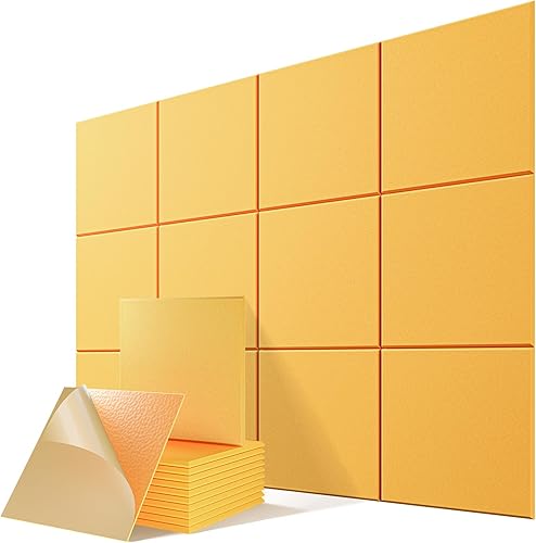 Miniatura 49 de Paquete de 12 paneles acústicos autoadhesivos, paneles de espuma de alta densidad a prueba de sonido de 12 x 12 x 0.4 pulgadas para paredes, paneles