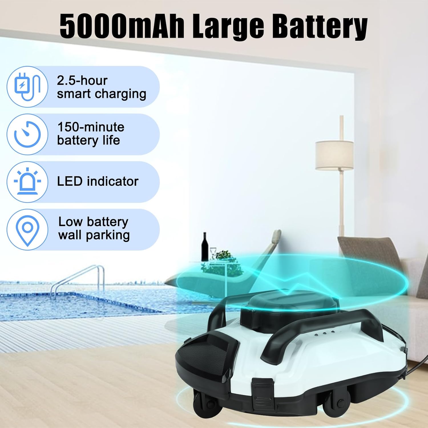 (2026 Upgrade) TCEUMIK Cordless Robotic Pool Cleaner 150 Mins Runtime, Automatic Pool Robot Vacuum with Dual Motors Climbs Slopes Under 23° Above Ground Pool & In-Ground Flat Pools Up to 914 Sq.Ft