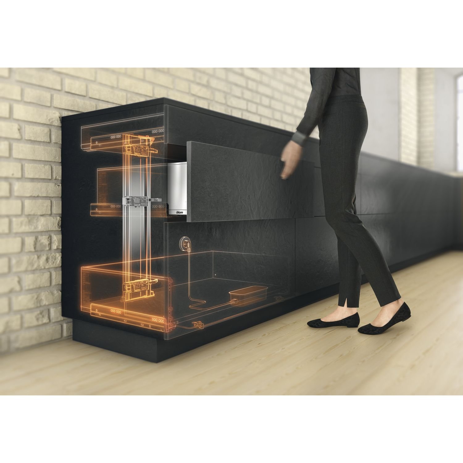 BLUM SERVO-DRIVE Trägerprofil abgelängt, mit montiertem Kabel,Länge 800mm, Alu