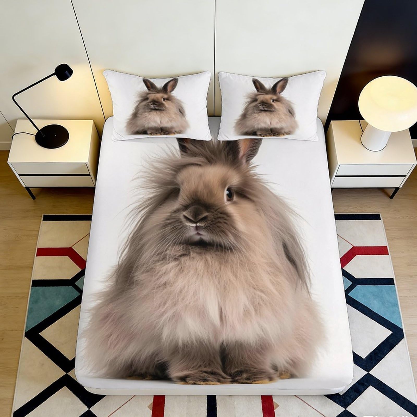 Pnayamiorkfel Style-5 3D Printed Fluffy Rabbit Fitted Sheet Microfiber Soft Beige Bunny Bed Cover For Bedroom Dorm Mattress Protection Decor 90X200x25cm