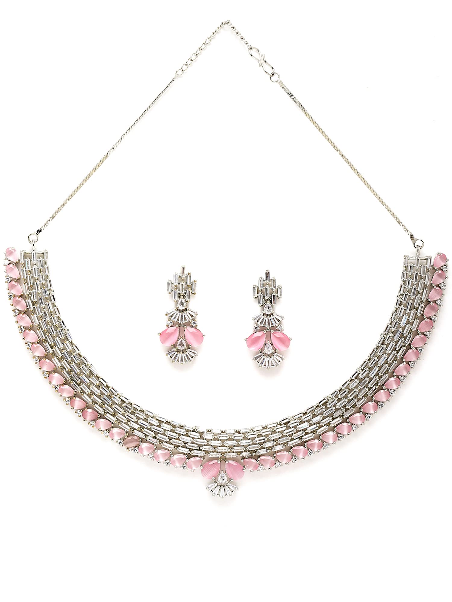 Karatcart Silver Tone Pink AD Necklace Set for Women (B0B3S7YVQG) Amazon Price History, Amazon Price Tracker