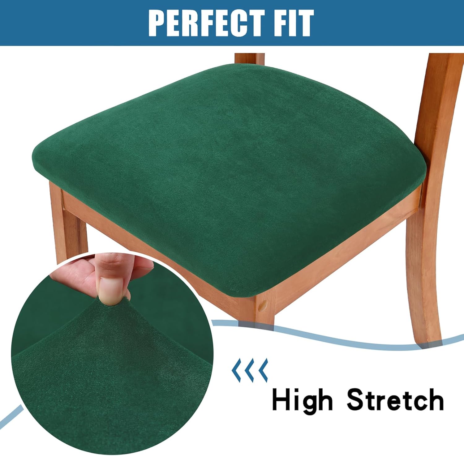 Smiry Velvet Seat Covers for Dining Room Chair Set of 4, Stretch Fit Removable Washable Chair Seat Cushion Protector Slipcovers with Ties, Dark Green