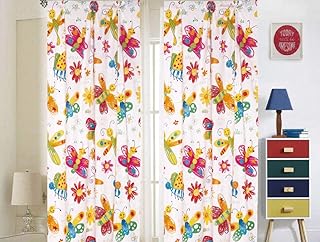 Kids Girls Window Curtain Panels with tiebacks (4 piece set), Butterfly Multicolor Pink Yellow Print Window Curtain for Girls Kids, Pink Girls Kids Teens Room DÃ©cor, Butterfly Pink Yellow