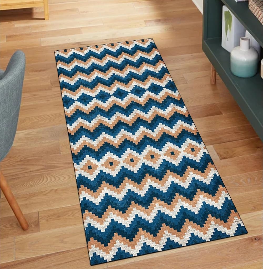 Alfombra de cocina antideslizante y lavable en tonos gris y azul de 80x100 cm