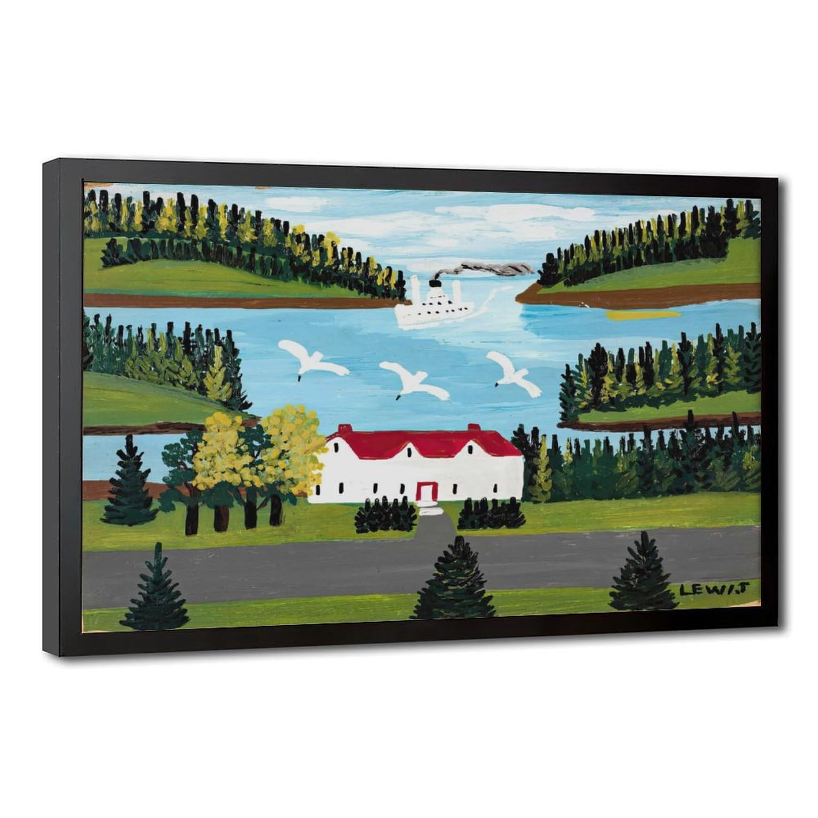 WCYB White House in Digby Harbour by Maud Lewis Posters Prints Canvas Deco Paintings Wall Art Hangable Frame 16" L X 24" W