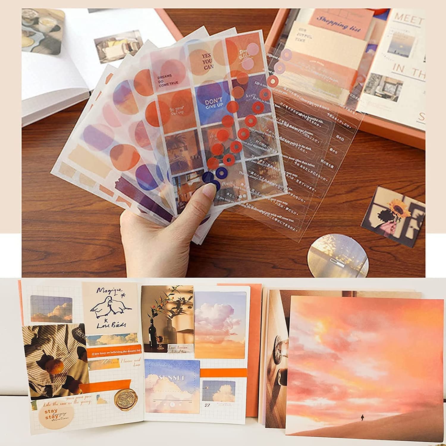 KELUMIE Scrapbook Kit Daily Journal Scrapbooking A6 Grid Notebook Summer Craft ATR Stationery DIY Journaling Craft Kit Gift for Girls, Woman, Kids, Teen (Sunset) 3