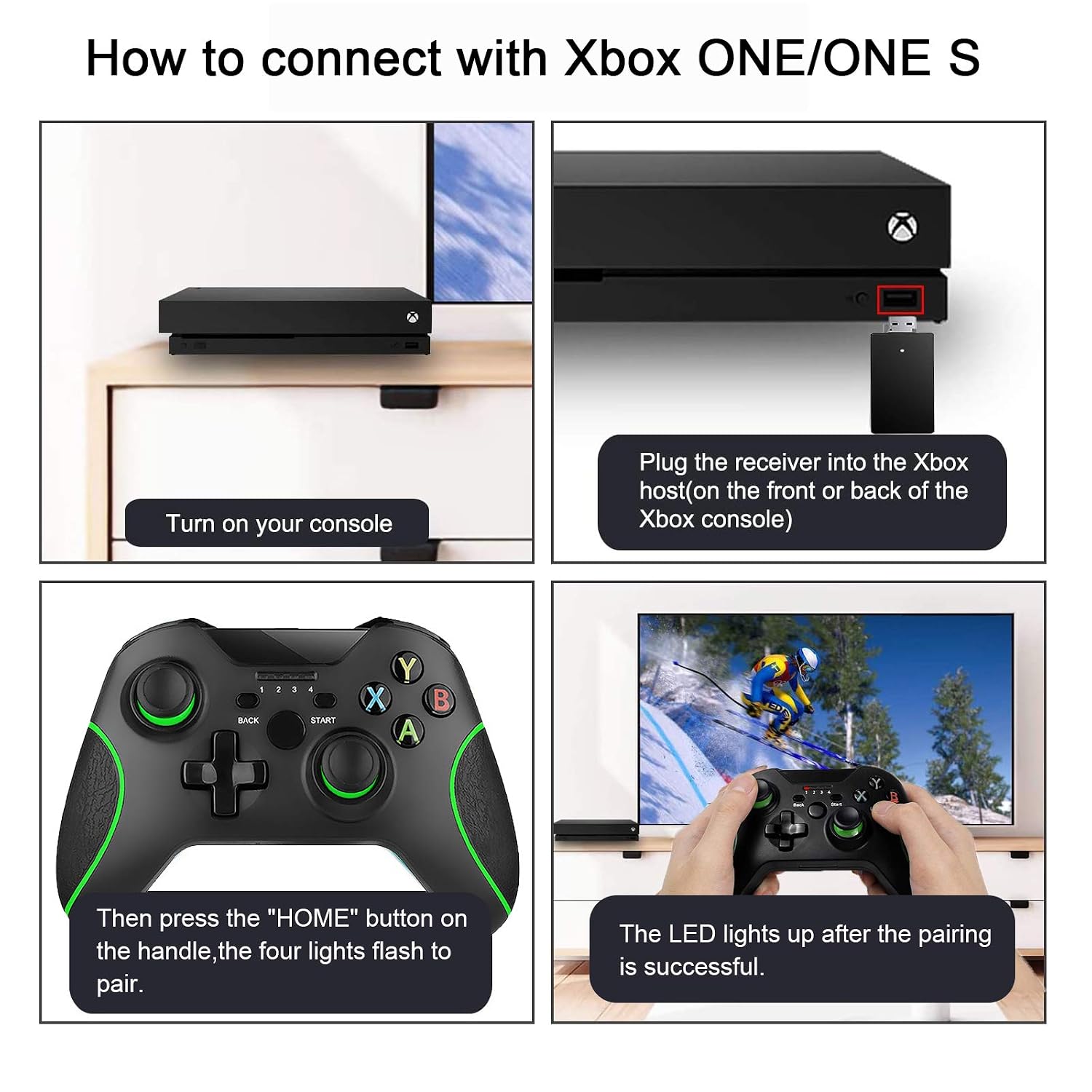 Wireless Controller for Xbox One,2.4GHZ Gamepad Controller Compatible with Xbox One/One S/One X/One Series X/S/Elite/PC Windows 7/8/10,with Built-in Dual Vibration (Black)