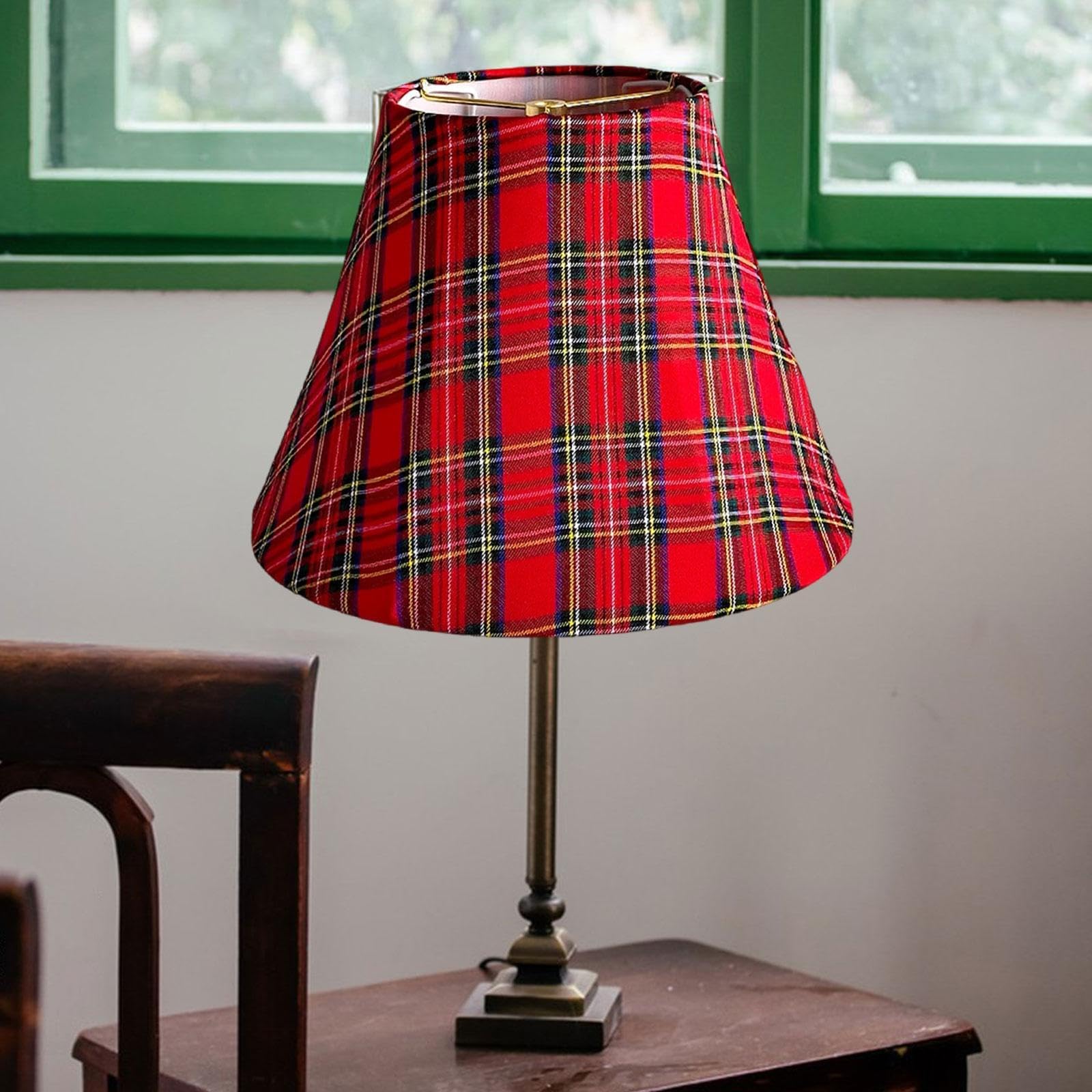 Baoblaze Stoff-Tischlampenschirm, Pendelleuchtenschirm Vintage, Dekorativer Ersatzlampenschirm, Vielseitige Lampenabdeckung, Trommel-Lampenschirm für Küche, Wohnzimmer, Bauernhaus, Rot Kariert