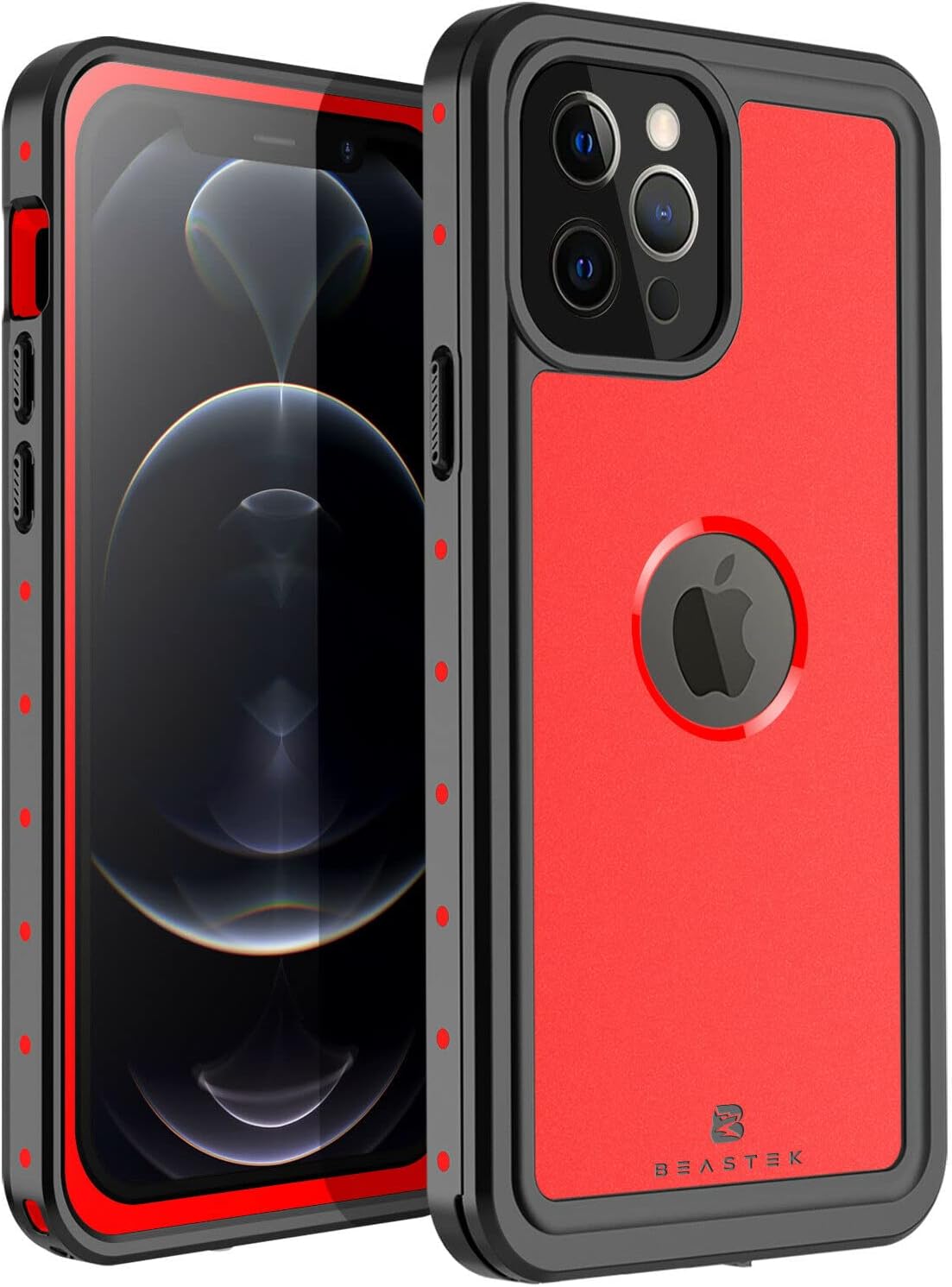 BEASTEK iPhone 12 Pro Waterproof Case, NRE Series Shockproof Dustproof Underwater IP68 with Built-in Screen Protector Anti-Scratch Protective Cover, for Apple iPhone 12 Pro (6.1'') (Red)