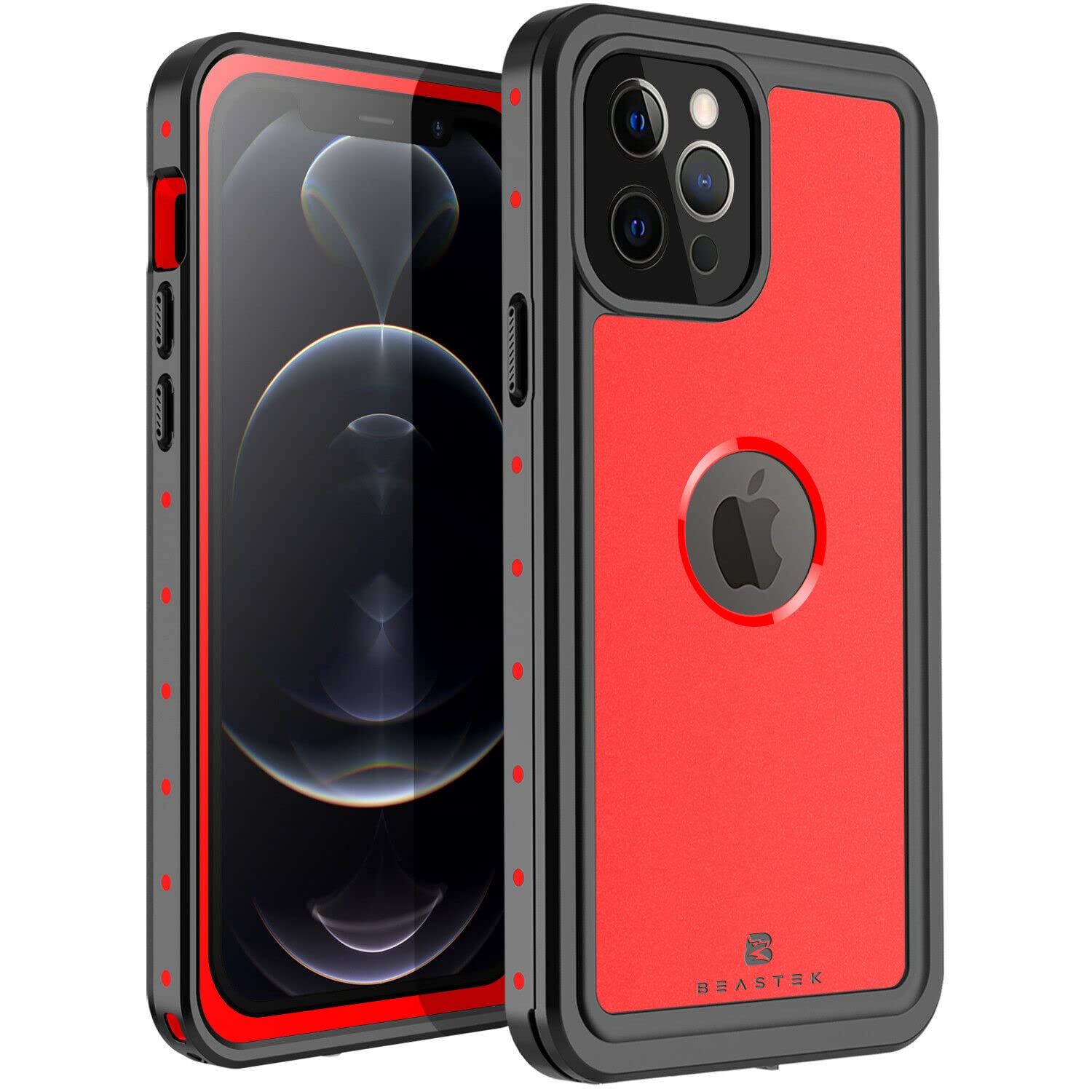 BEASTEK iPhone 12 Pro Waterproof Case, NRE Series Shockproof Dustproof Underwater IP68 with Built-in Screen Protector Anti-Scratch Protective Cover, for Apple iPhone 12 Pro (6.1'') (Red)