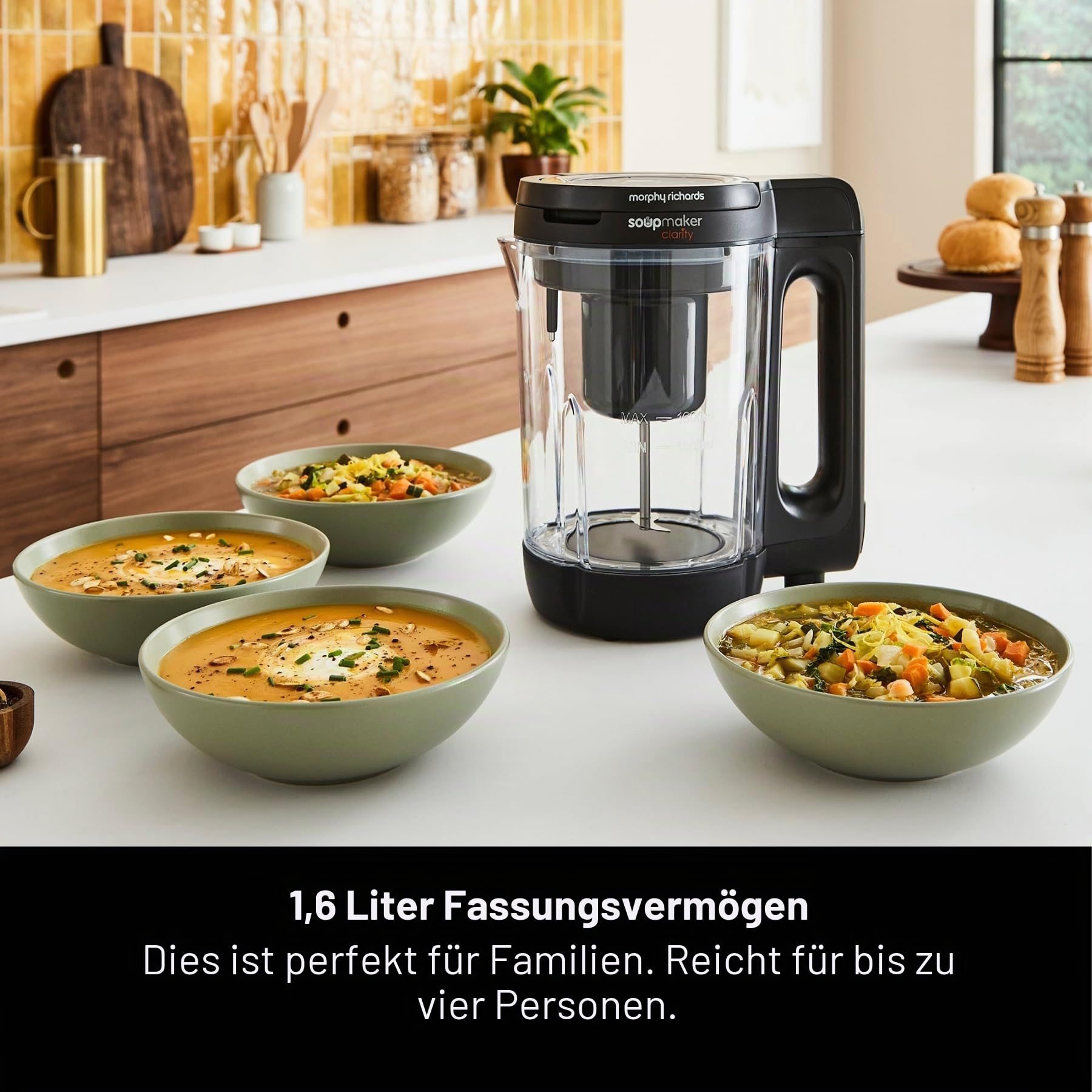 Morphy Richards 1,6 l Clarity Suppenbereiter, 9 Funktionen, Suppen- und Smoothie-Maker, Weiß und Schwarz