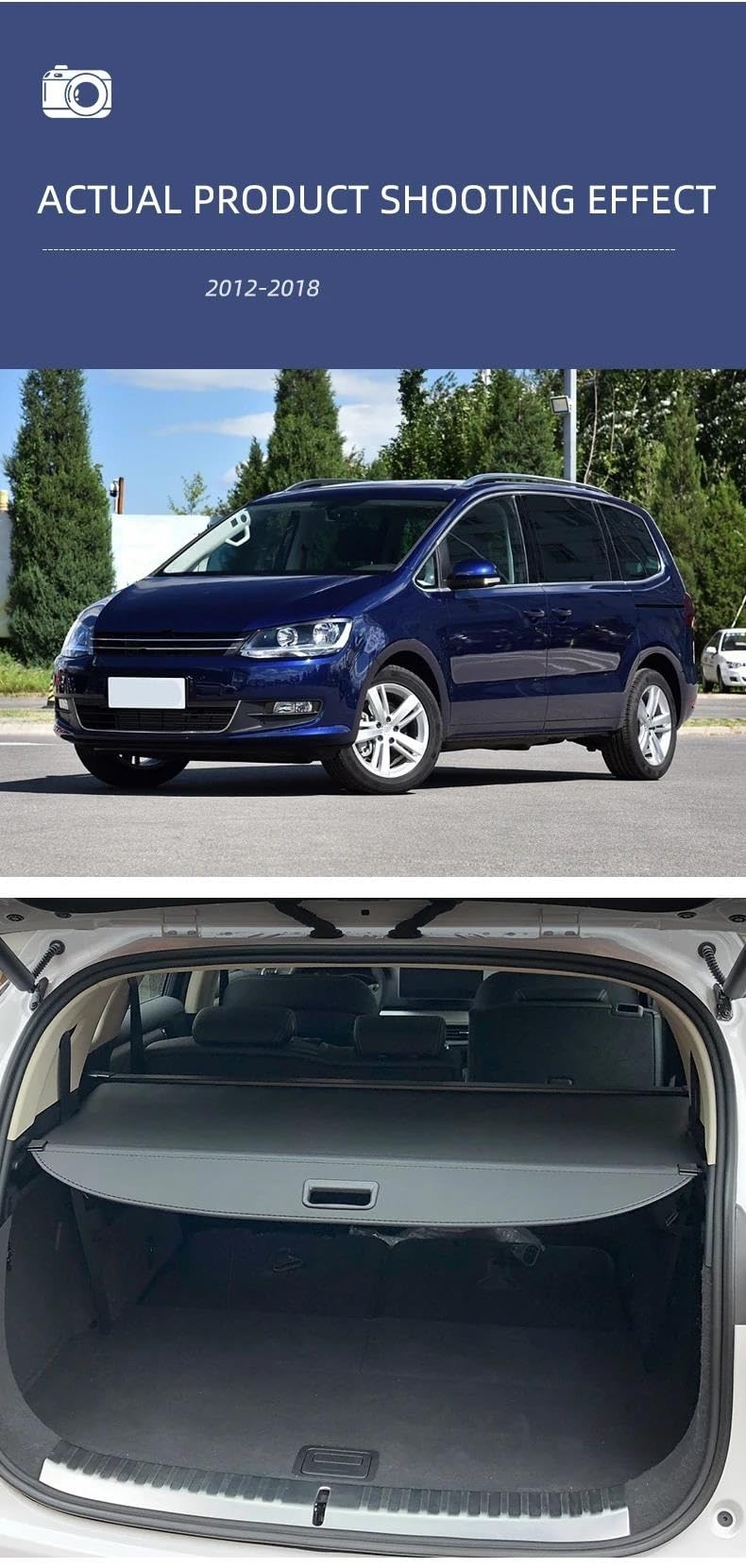 Plage Arrière pour VW pour Sharan 2012-2018 Couverture De Coffre Rétractable, Bouclier Étanche, Décoration D'intimité Intérieure(Look de Carbone)