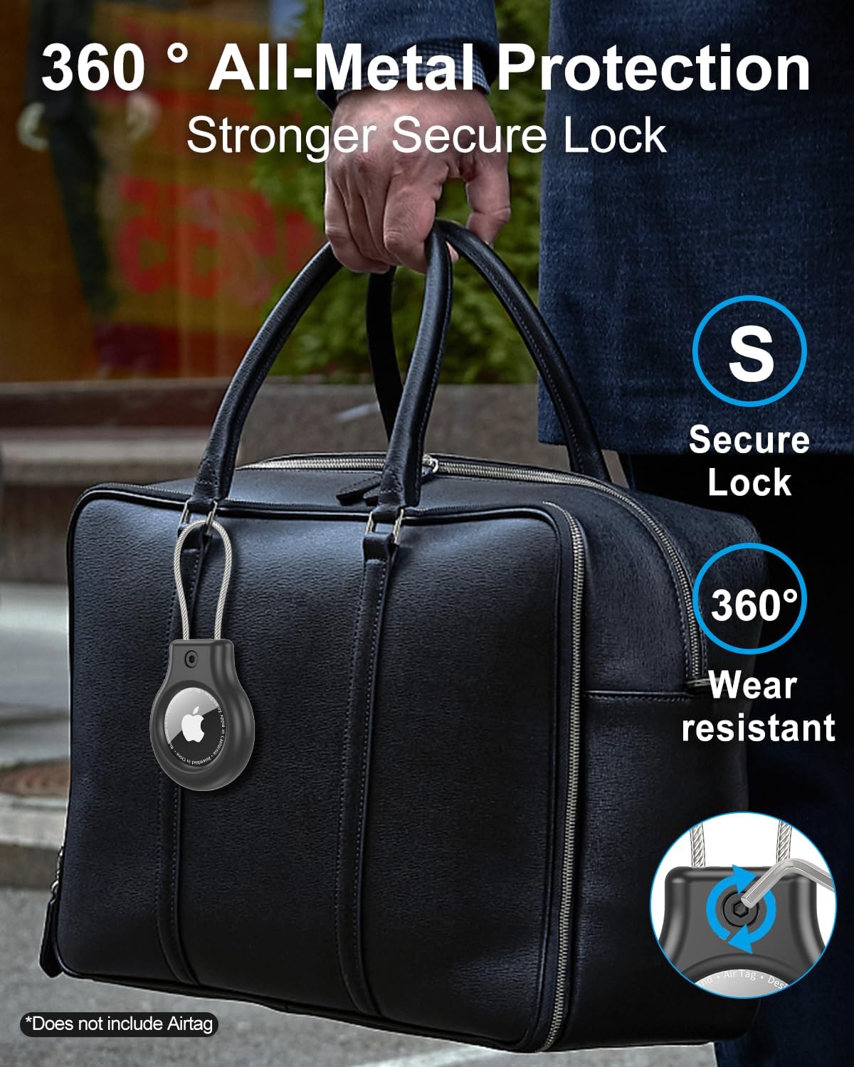 SCALLOP for AirTag Holder with Wire Cable, All Metal Secure Lock Clip AirTag Keychain For Apple AirTag