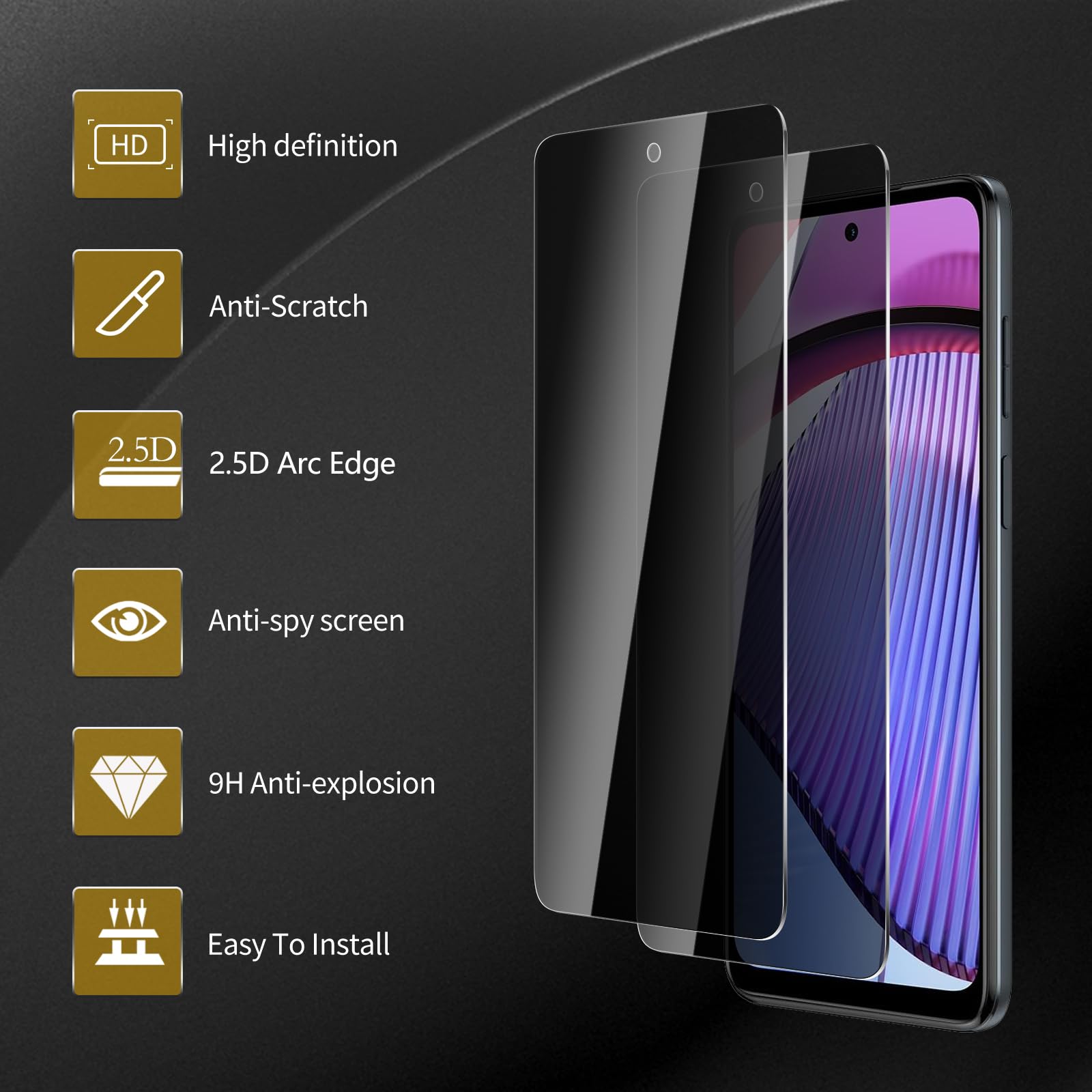 3-pak ochraniaczy ekranu do Motorola Moto G Power 5G 2023, hartowane szkło ochronne o twardości 9H, czarny ochraniacz antyszpiegowski, bez pęcherzyków powietrza, odporne na zarysowania