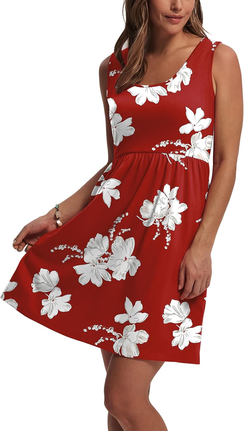 WIHOLL Women's Summer Dress 2026 A-Line Sleeveless Casual Sundress with Pockets Floral/Solid - Image 2