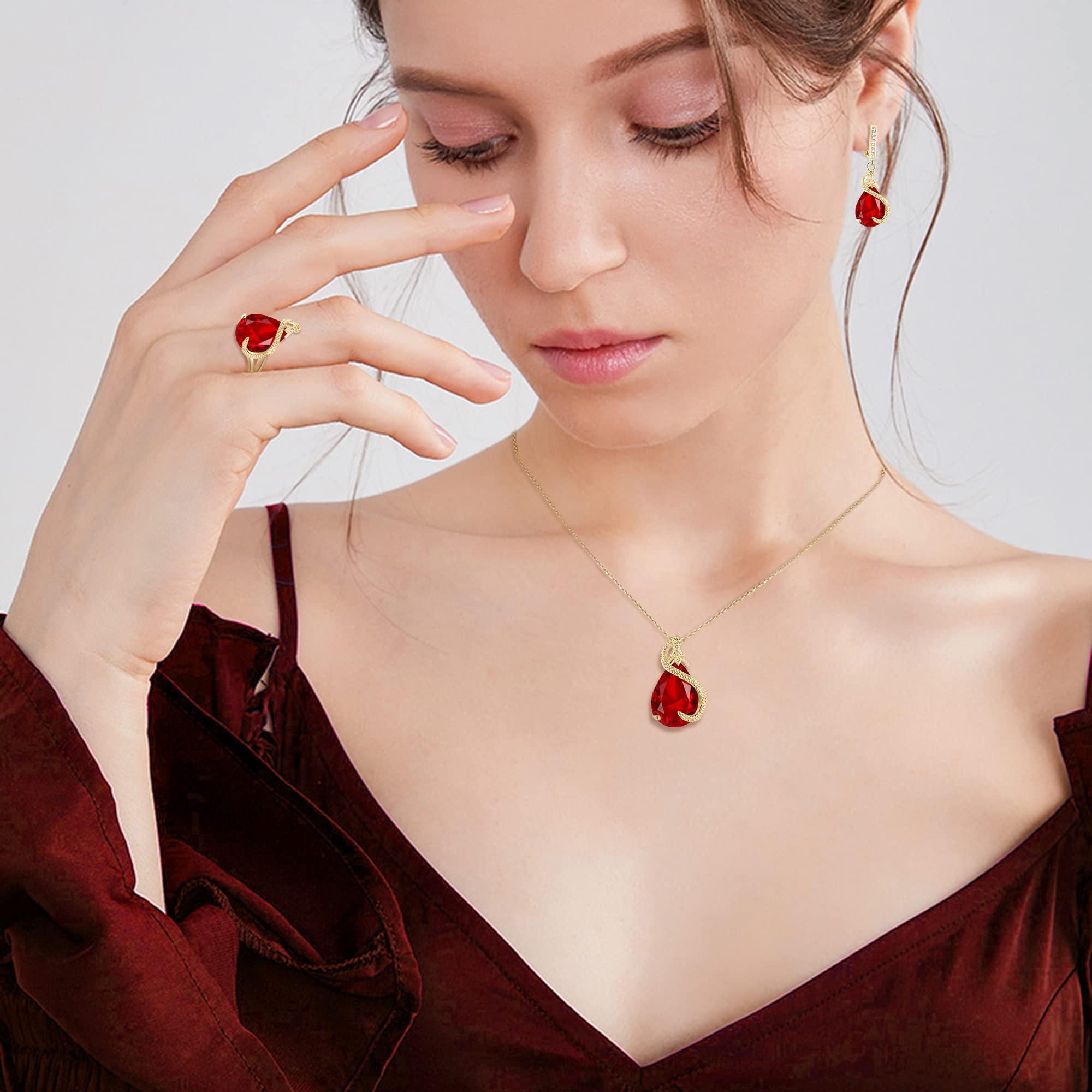 EVER FAITH Juegos de Joyas Mujer Circonita Cúbica en Forma de Lágrima para Novia, Glamour Colgante Collar Pendientes Tenis Pulsera Abierto Anillo Conjunto para Mujeres Fiesta
