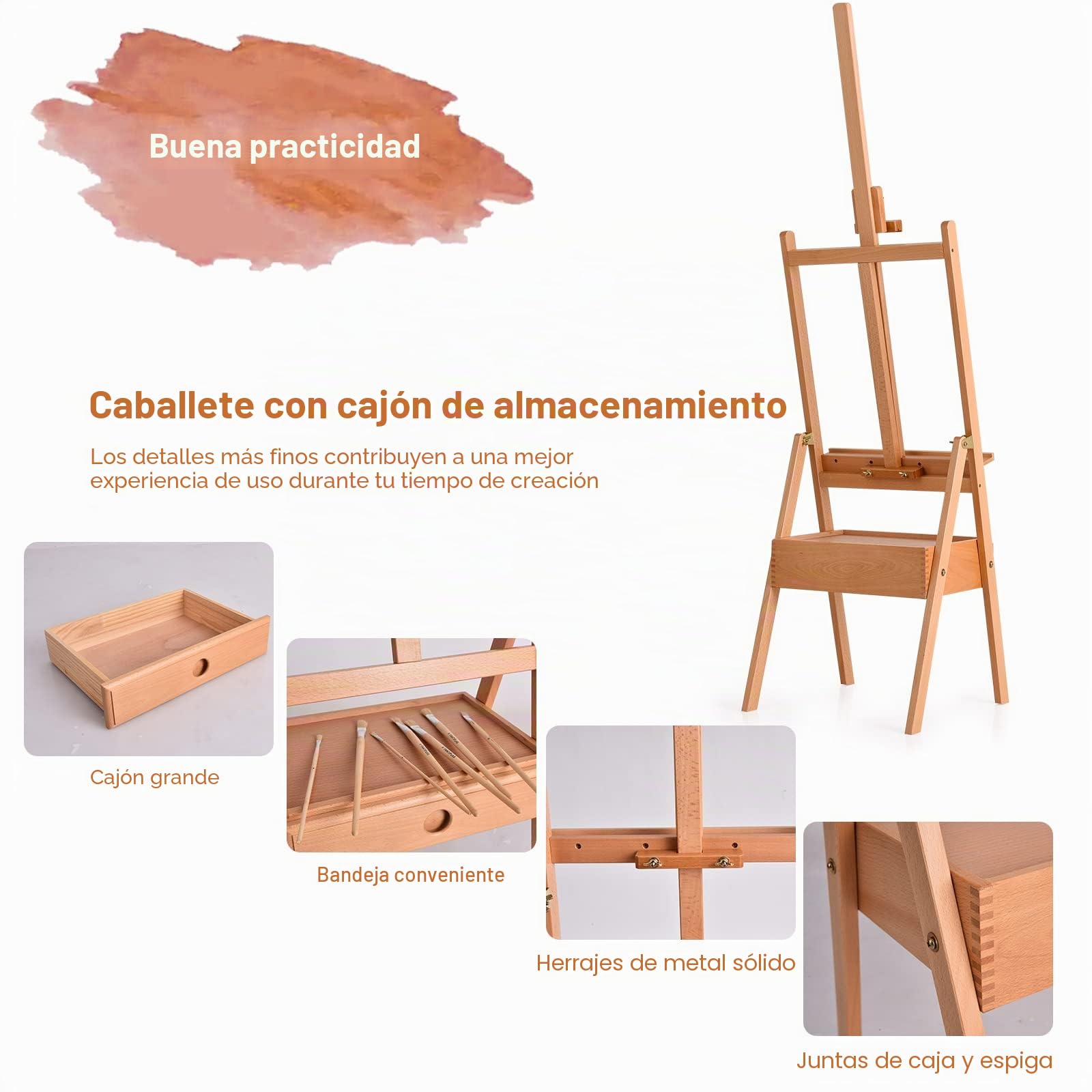 LIFEZEAL Caballete de dibujo, altura ajustable, caballete de madera de haya con cajón, caballete profesional de suelo independiente para aulas, hogar y campo, interior y exterior