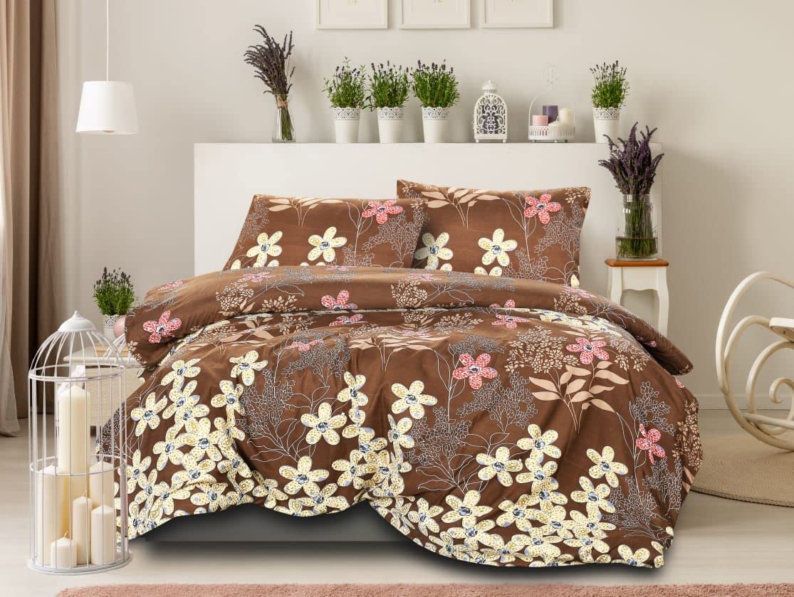 AVISARDO Glace Cotton 200TC Elastic Fitted Printed Double Bed Bedsheets with 2 Pillow Cover - King Size 78" x 72 (Twill Brown Flower) (B0B9P33GNW) Amazon Price History, Amazon Price Tracker
