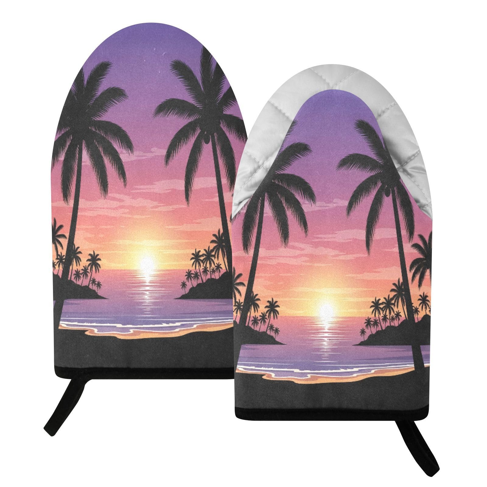 BURSTDDY Seaside Sunset Oven Mitt,Heat Resistant Kitchen Mitts for Cooking