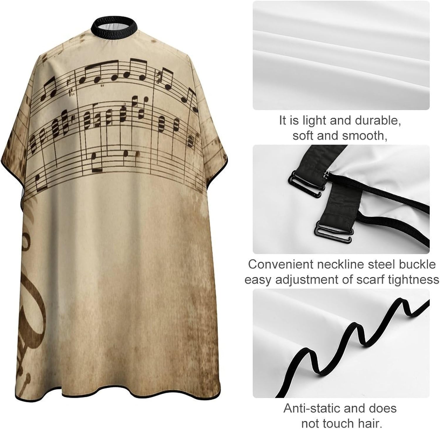 Music Notes on Old Paper Apron for Women Men,Barber Cape with Adjustable Snap Closure,Hair Cutting Cape,66.9 X 56.7 Inches for Hair Dye, Comb-out, Styling, Shampoo