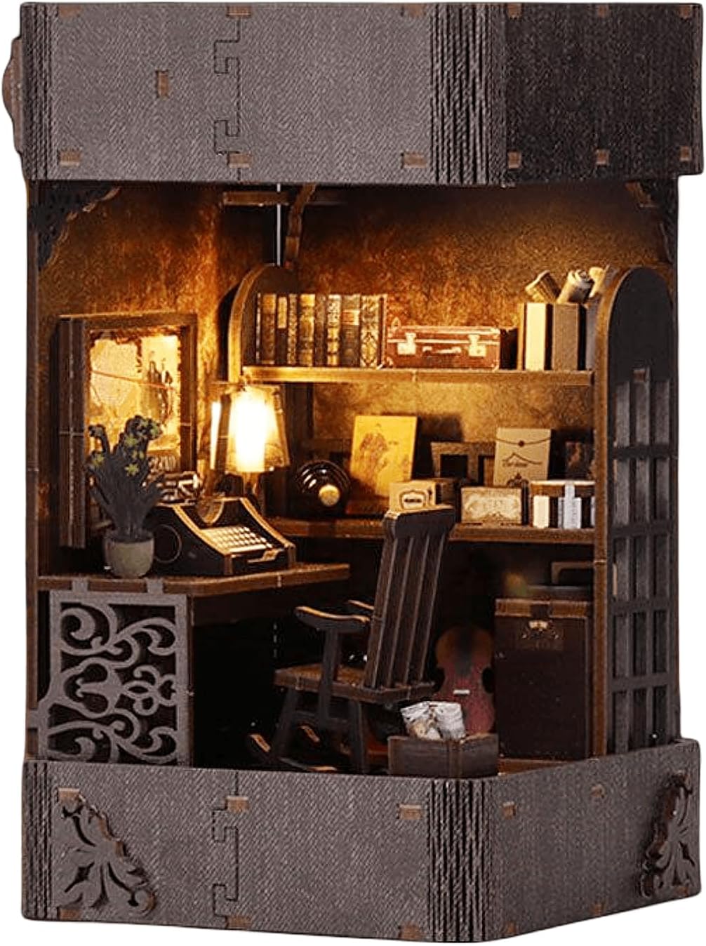 KingStora DIY Book Nook – Classical Piano Room Astronomy Bookends Kit Miniature Gothic House, 3D Puzzle for Adult (Piano Room)