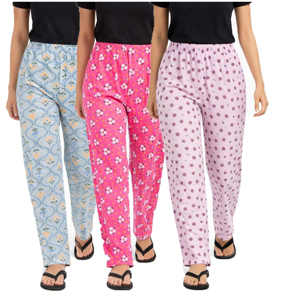 Womens Cotton Printed Pyjama Pant for Girls (Prints May Vary) Pack of 3-image-13
