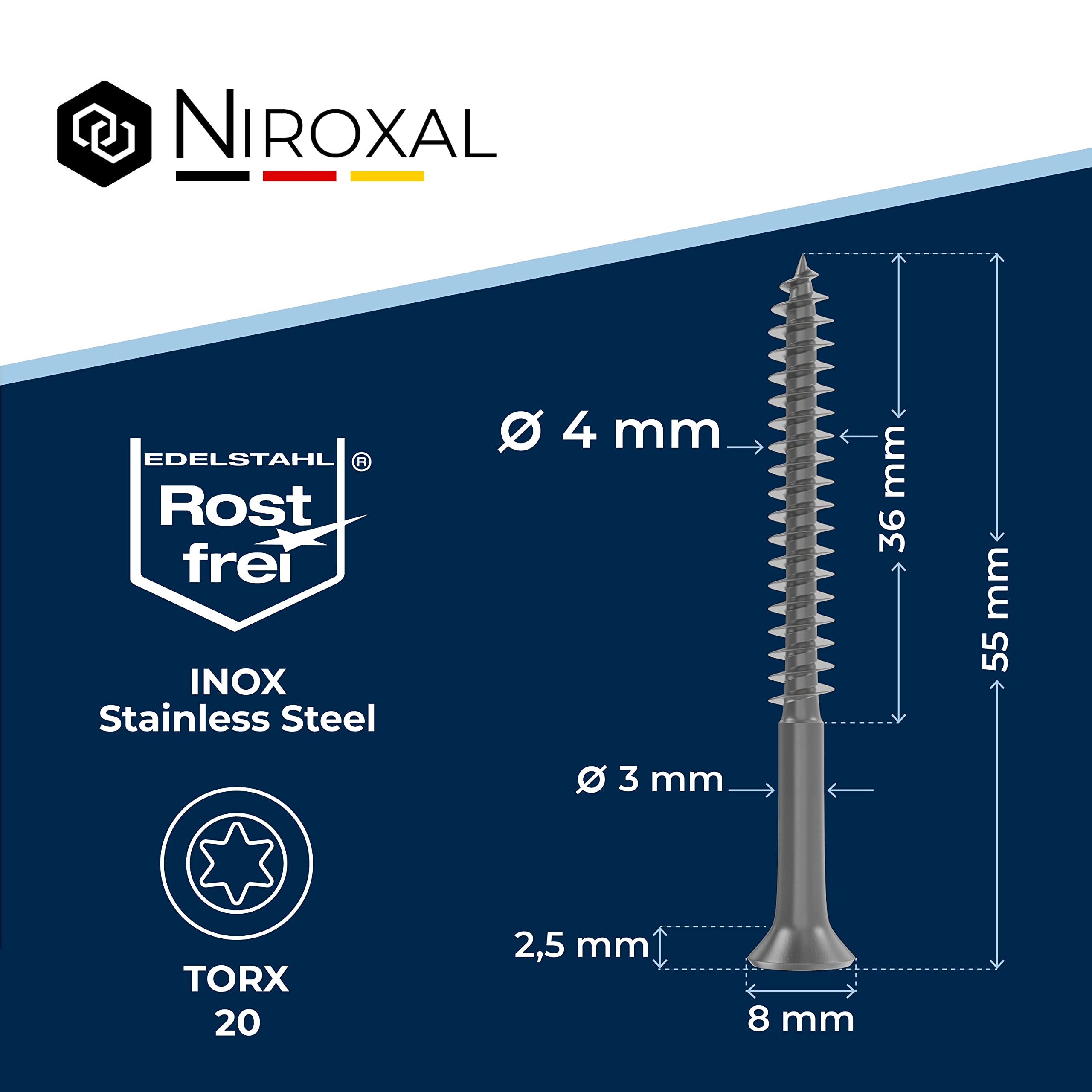 Viti Per Terrazzo, 5 X 60 T-inox, 25 Pezzi, In Acciaio Inox Temprato C1, Torx 25, Con Punta In Acciaio Inox - Foto 11