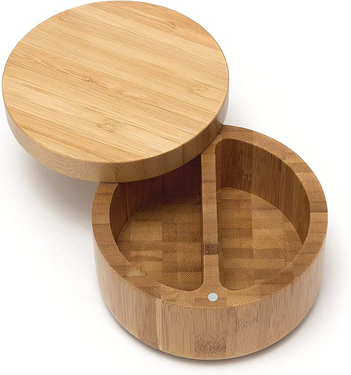 Lipper International 8839 Caja de especias dividida de madera de bambú con cubierta giratoria, 4,75 pulgadas de diámetro x 2,75 pulgadas de altura
