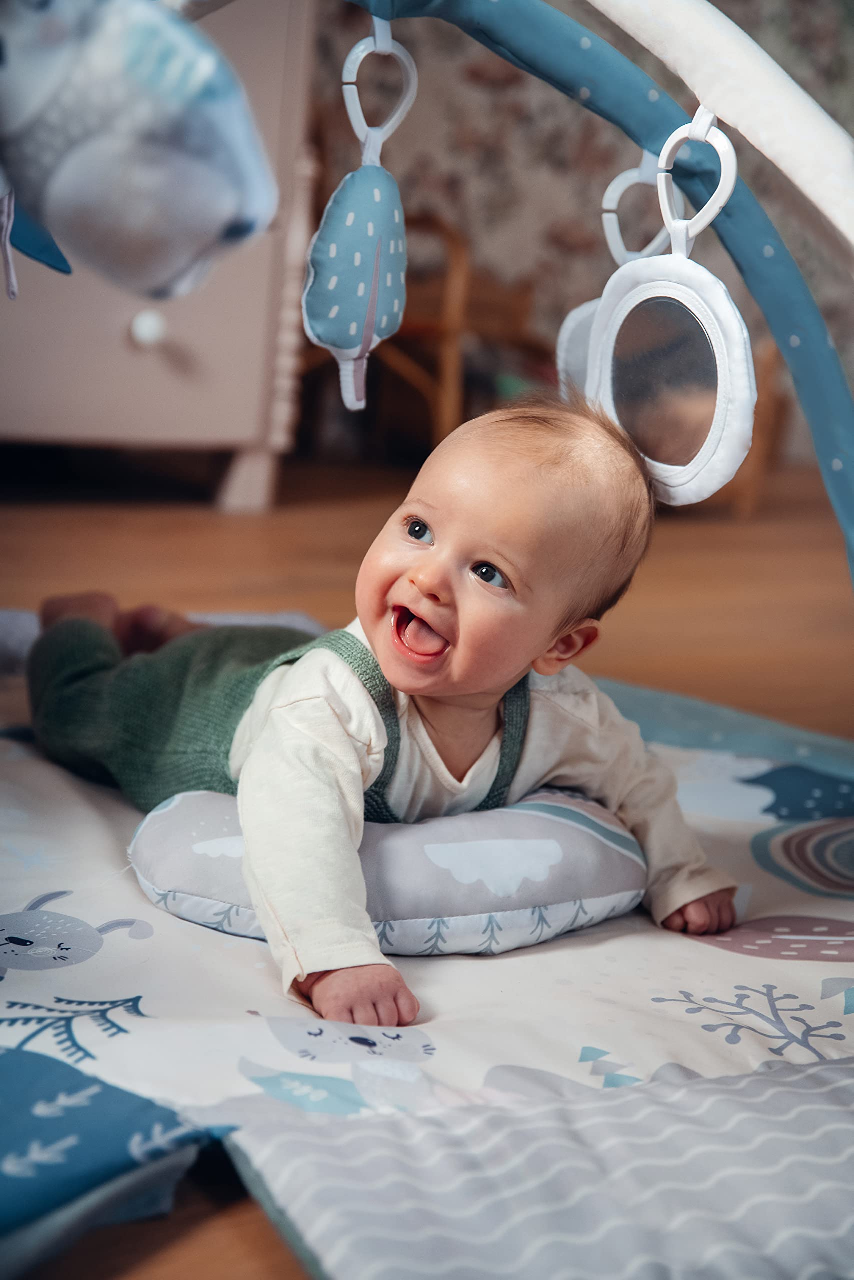 Arche de jeu MoMi PASTEL avec tapis rampant 3 en 1 pour bébé dès la naissance, tapis d'activité sensorielle avec 2 arches, bain de balles, 5 jouets, 20 balles avec sac