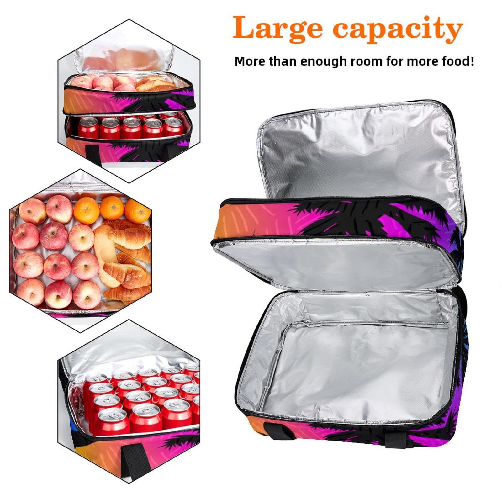 Grand sac à déjeuner isotherme pour homme et femme, double couche, étanche, étanche, réutilisable, sac fourre-tout pour le travail, l'école, le pique-nique, la plage, le camping, les voyages, motif