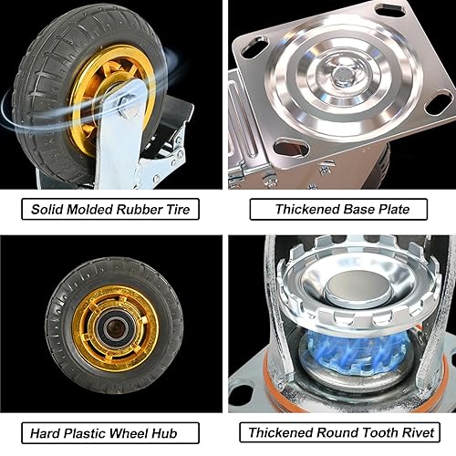 Miniatura 4 de Juego de 4 ruedas giratorias industriales de 8 pulgadas, ruedas de goma para banca de carrito, tiendas, ruedas de repuesto para exteriores con 2