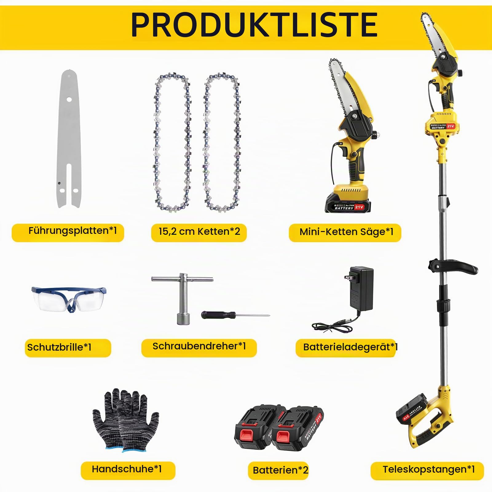 21V Akku Teleskop Hochentaster, 6 Zoll Hochentaster Akku Elektrisch