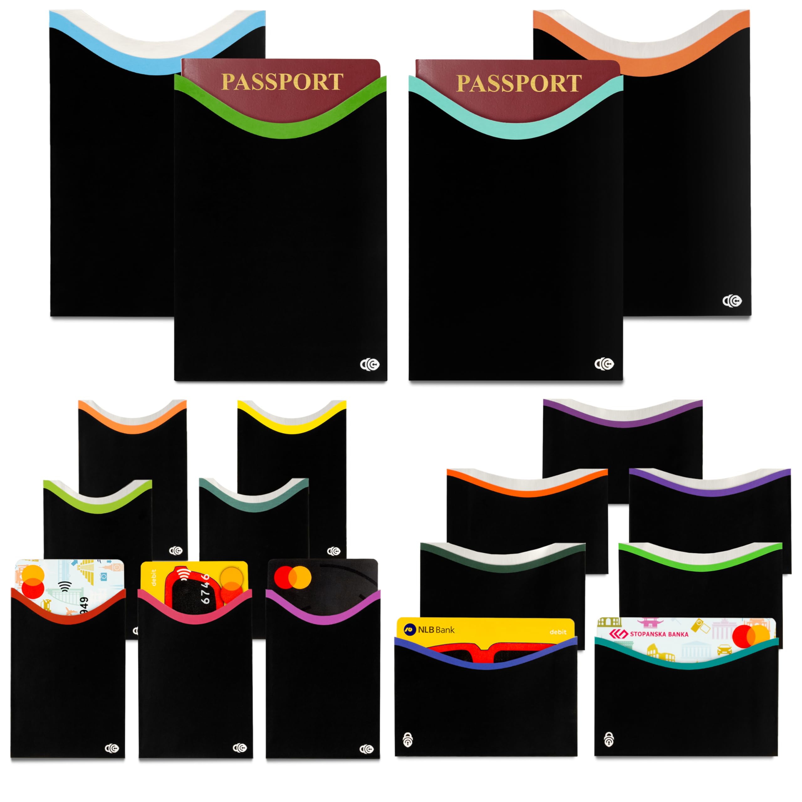 RFID Blocking Credit Card & Passport Sleeves (7 Short Side & 7 Long Side Credit Card & 4 Passport Protectors) – RFID Blocking Identity Theft