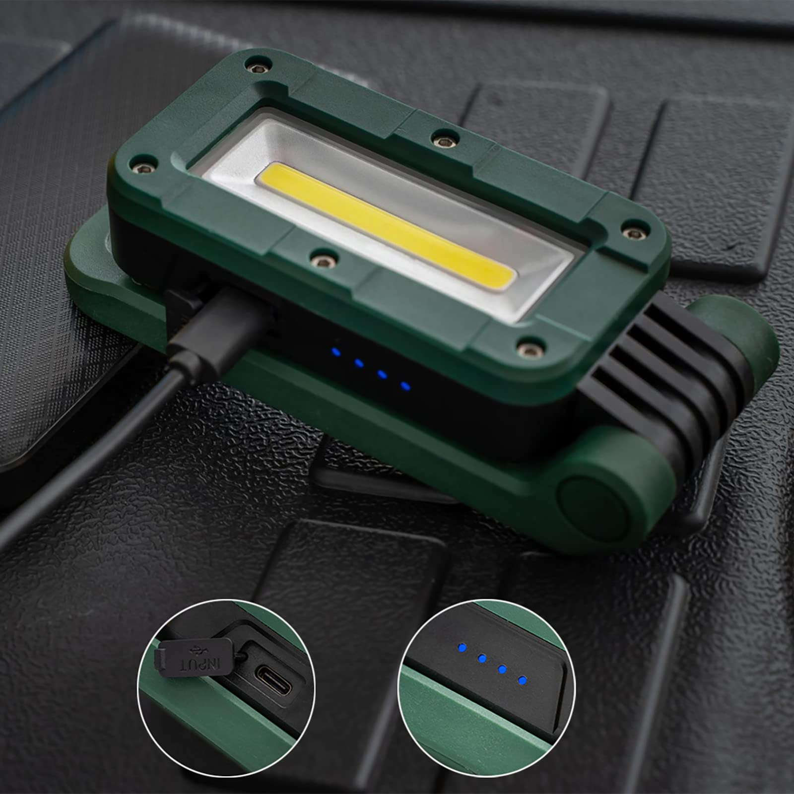 OLIGHT Swivel lampa robocza LED-COB Lampa warsztatowa USB Akumulatorowe lampy inspekcyjne, Super jasne 400 lumenów do biwakowania, warsztatu, sytuacji awaryjnych, naprawy samochodów (zielona)