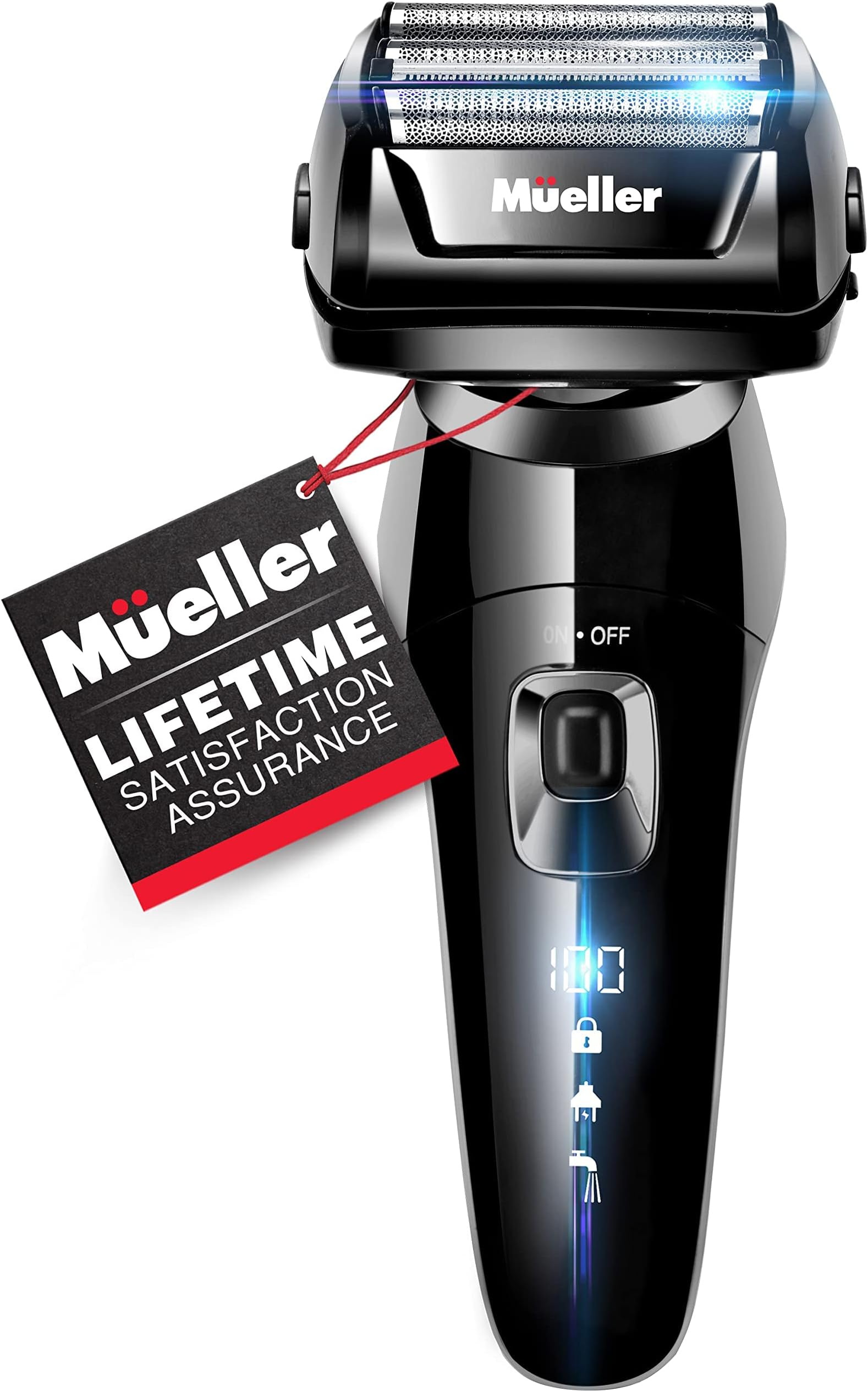 Mueller Austria Electric Razor for Men, 5-Element Cutting System, Wet/Dry, Rechargeable, Precision Trimmer, LED, 40,000 Cross-Cutting Actions/Min For Closest Shave