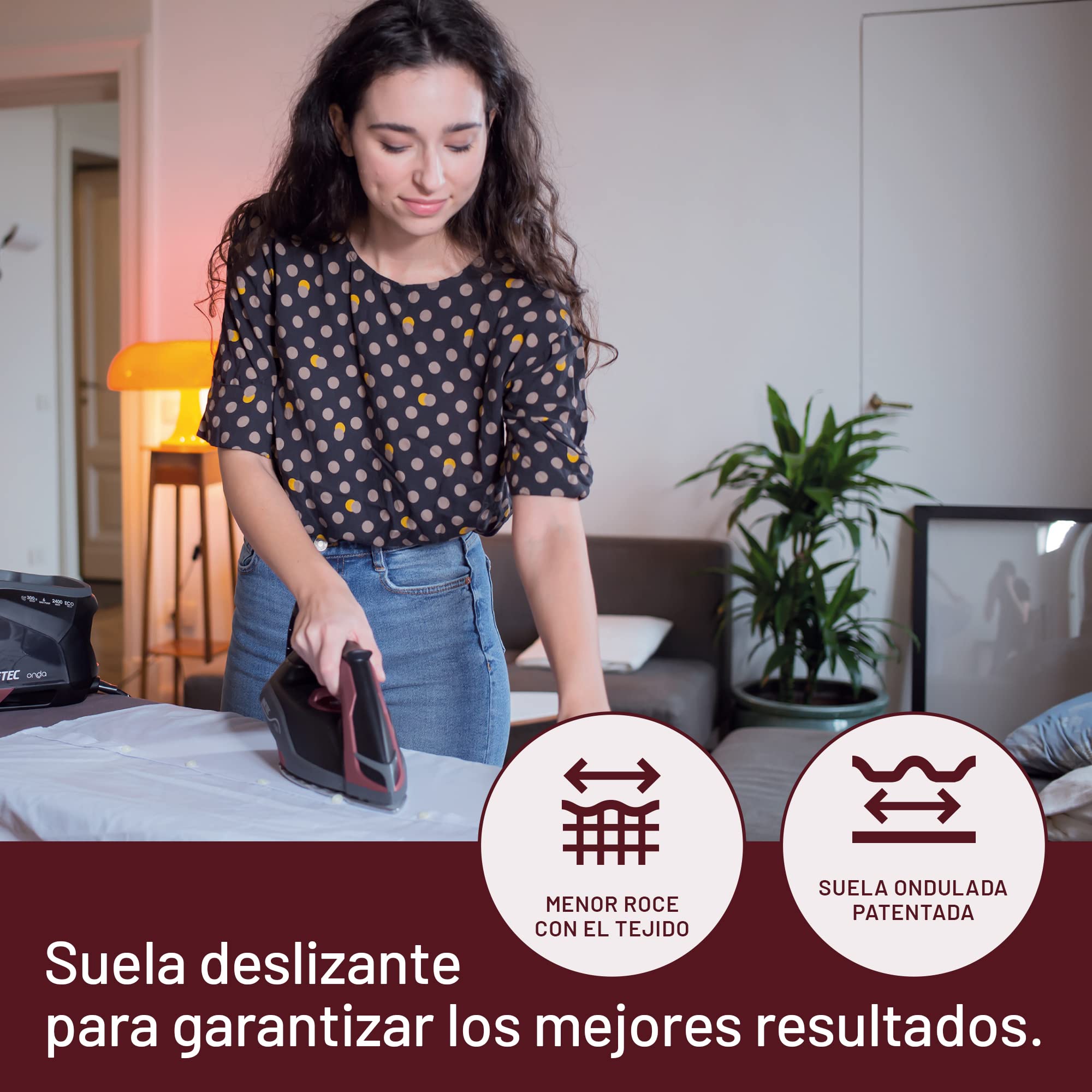 Imetec Onda F2, Plancha de Vapor con Suela Exclusiva a Ondas Patentada, 2400 W, Golpe de Vapor de 200 g, Depósito de 300 ml, Triple Protección Antical