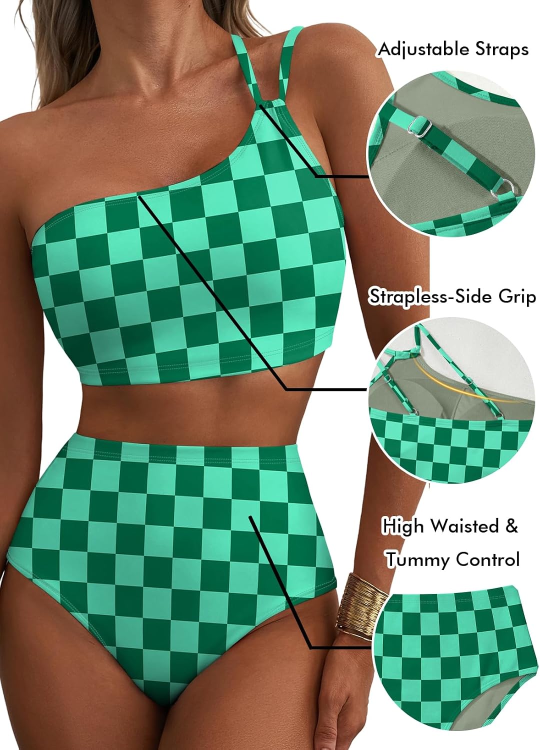 Herseas Women's High Waisted Bikini Sets One Shoulder Floral Print Swimsuits 2 piece Tummy Control Bathing Suits