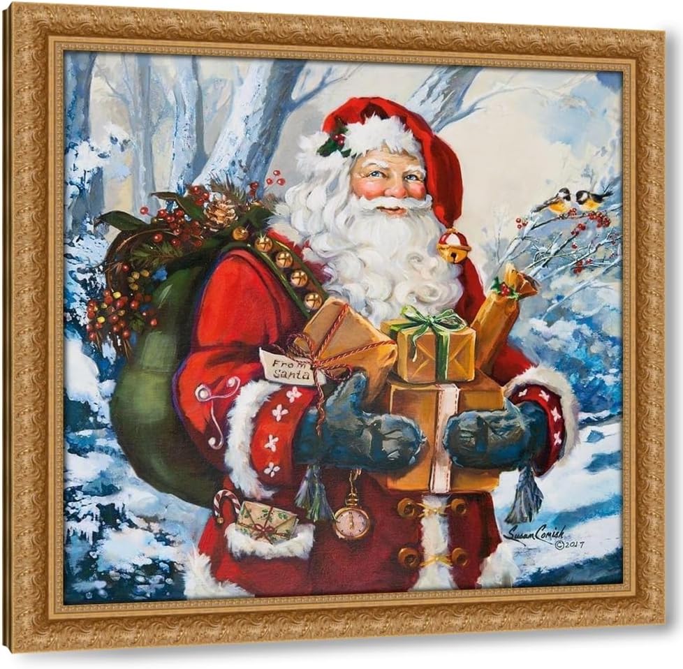 ArtDirect Woodland Home Santa 20x20 Gold Ornate Wood Framed Canvas Giclee Art by Comish, Susan