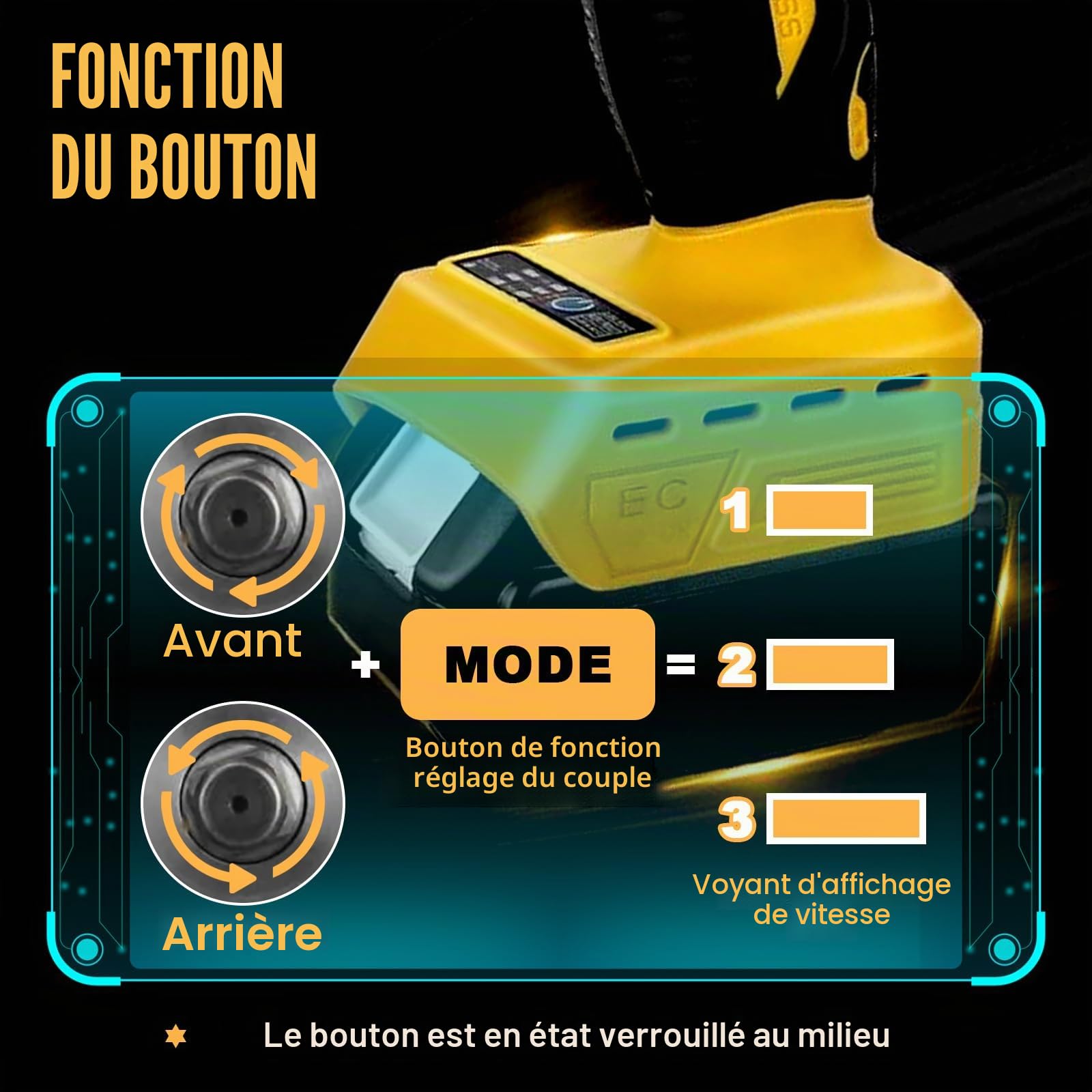 JAOGAUS Cordless Impact Wrench, 600Nm 1/2 Inch Brushless Impact Gun | Compatible with Dewalt 18 V/20 V, Visseuse à Choc Électrique 3 Vitesses et 12 Accessoires pour Changement de Pneus de Voiture