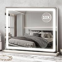 Vista 1 de ROLOVE Espejo de tocador de 23 x 18 pulgadas con luces, 3 modos de color, espejo LED regulable con control táctil, espejo de maquillaje grande