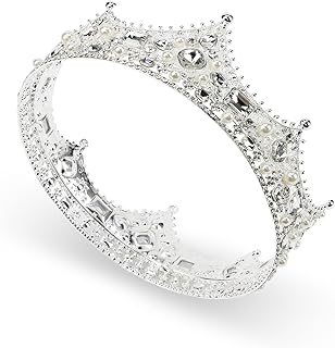 King Crown, CIEHER King Crowns for Men Crystal Vintage Baroque Crown Prom King Crown Tiara Evil Crown Luxury Rhinestone Silver Crown for Birthday Prom Halloween Cosplay Party Birthday Crowns for Men