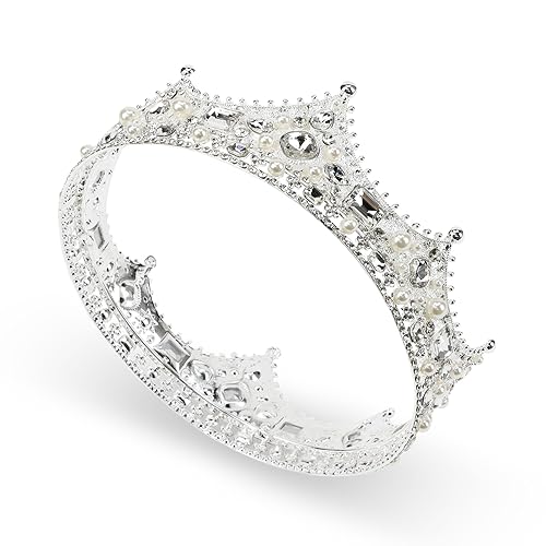 CIEHER Corona de rey para hombre, corona de cristal vintage barroco para baile de graduación, corona de rey CIEHER Corona de rey para hombre, corona de cristal vintage barroco para baile de graduación, corona de rey