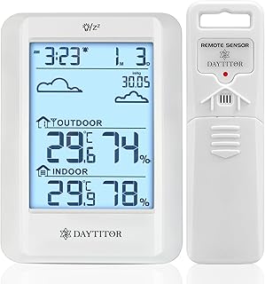 Outdoor Thermometer Weather Stations Wireless High Precision Temperature Humidity Gauge Monitor with 330ft Range Remote Sensor,Wireless Digital Hygrometer,Outdoor Thermometer Waterproof,White