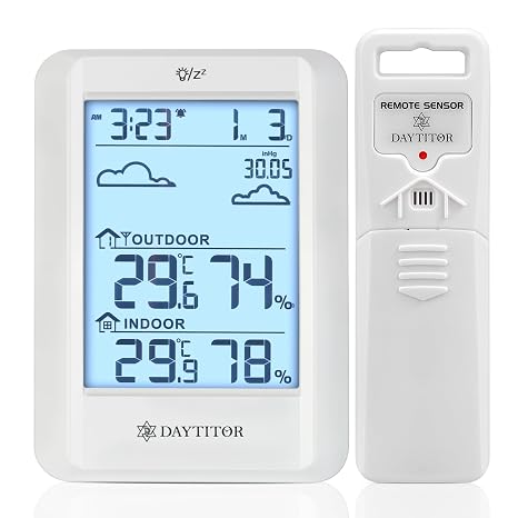 Outdoor Thermometer Weather Station Wireless, White | High Precision Temperature Humidity Gauge Monitor, 330ft Range Remote Sensor, Digital Hygrometer, Waterproof
