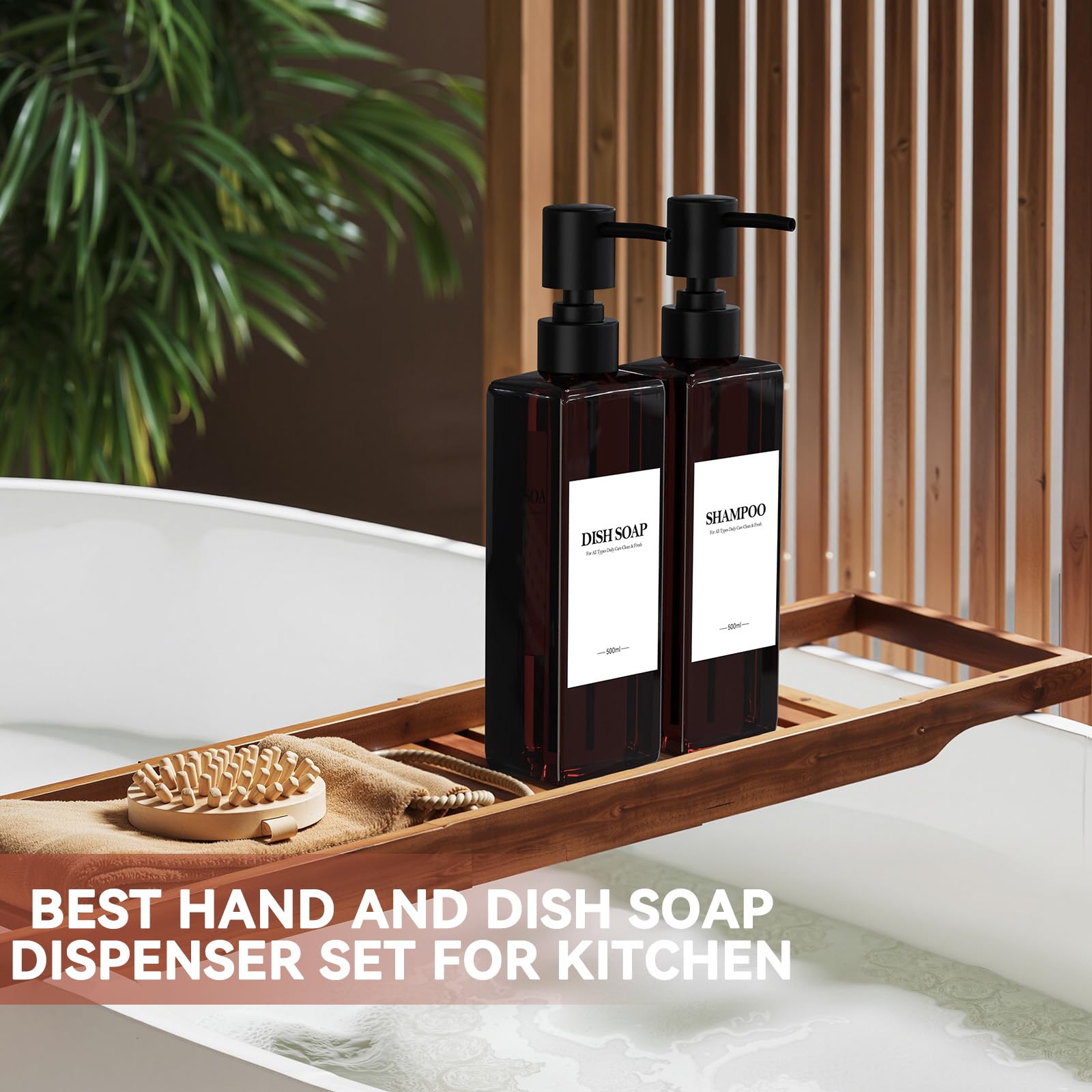Shampoofles, pompdispenser, lege plastic zeepdispenser, fles met pomp voor badkamer, keuken of hotel, navulbare vloeistofdispenser voor lotion, douchegel en spoeling, 3 stuks, bruin
