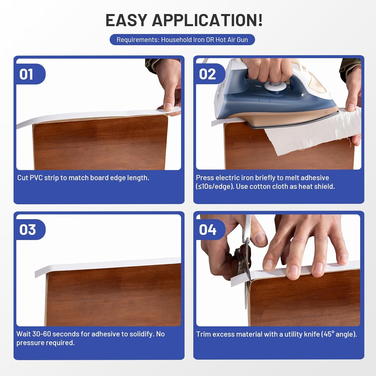 PVC Edge Banding 2 inch x 50ft Veneer Edge Banding White with Hot Melt Adhesive Pre - glued Iron on Edging Tape Trim for Cabinet Plywood Repairs and Furniture Restoration
