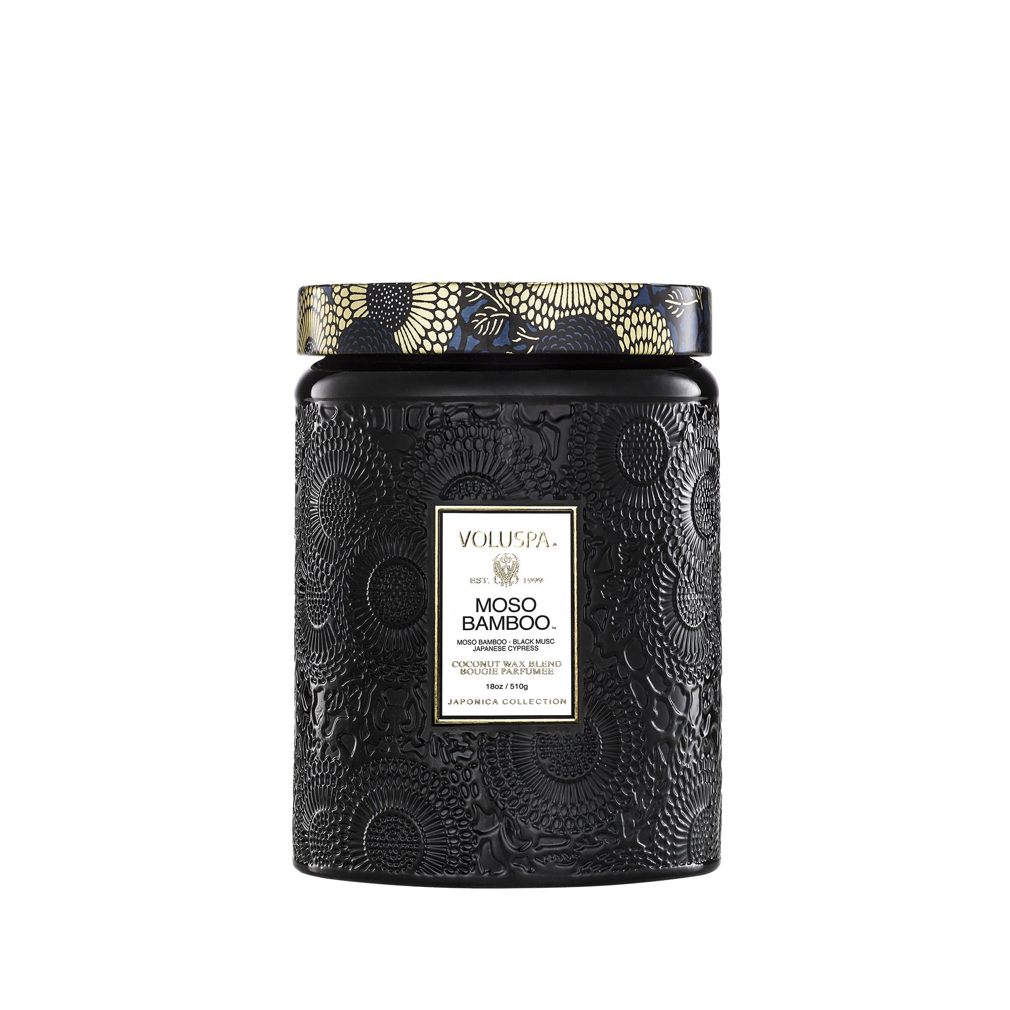 Voluspa Limited Edition Japonica Moso Bamboo Luxury Fragrant Scented Candle in Embossed Glass Jar