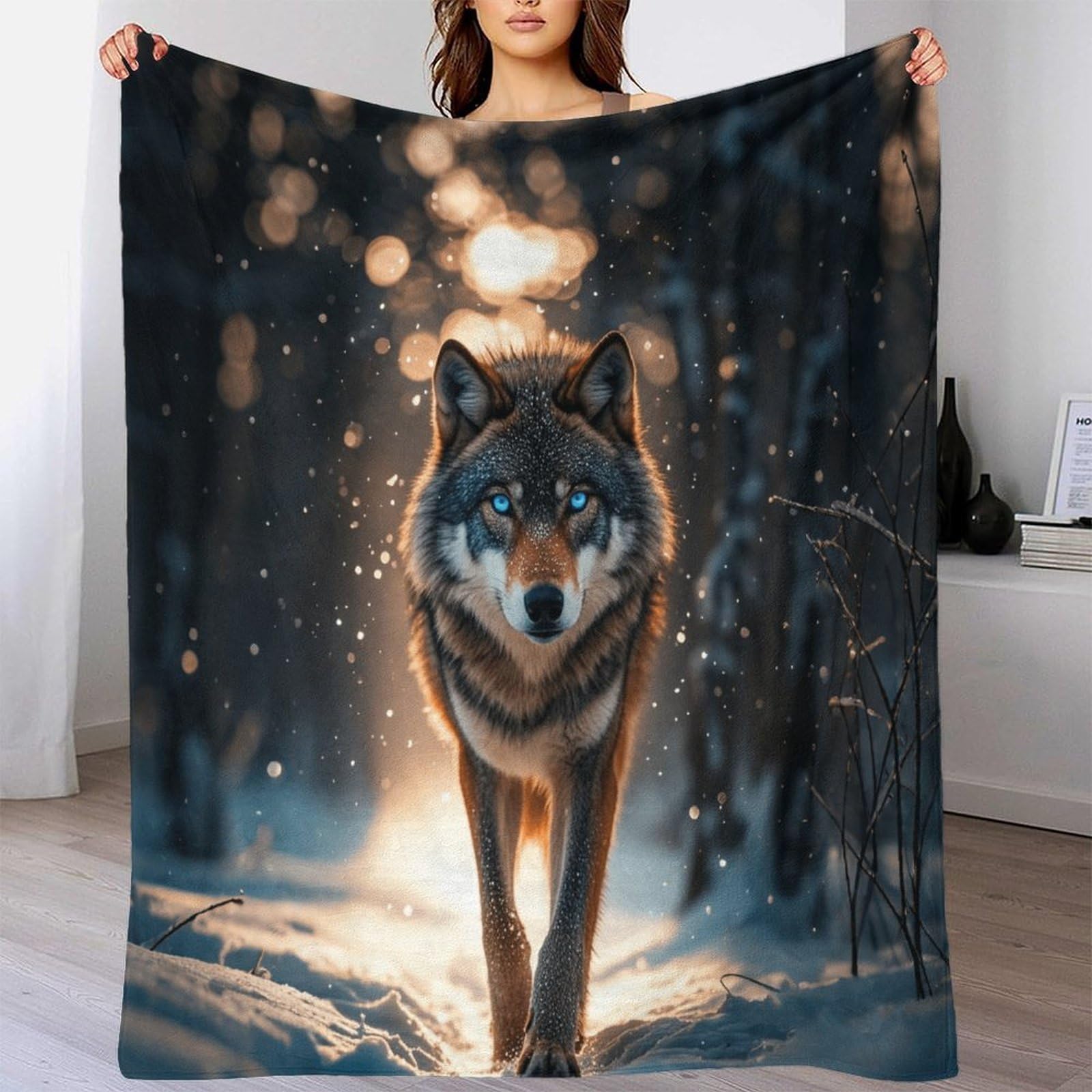 Koc polarowy dla samotnego wilka, 80 x 90 cali (200 x 230 cm), koc flanelowy alfa para, polar polarowy, łóżko dla 1/2 osób - sofa